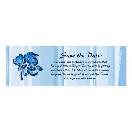 Watercolor Hibiscus Save The Date Bookmark Business Card Template (back side)