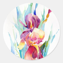 Watercolor Iris Design Round Sticker