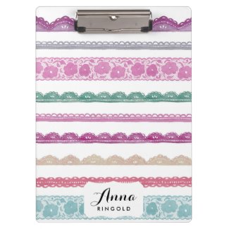 Watercolor Lace Ribbon Girly Rainbow Painted Clipboards