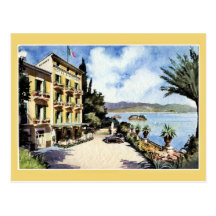 Watercolor Lake Maggiore Stresa Hotel Simplon Postcards