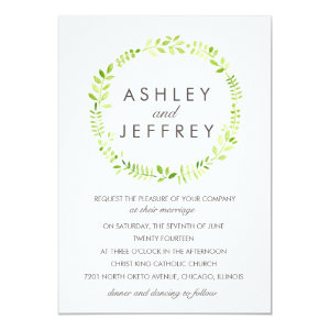 Watercolor Laurel with Patterned Back 5x7 Paper Invitation Card