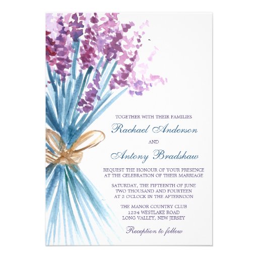 Watercolor Lavender Flower Wedding Custom Invite