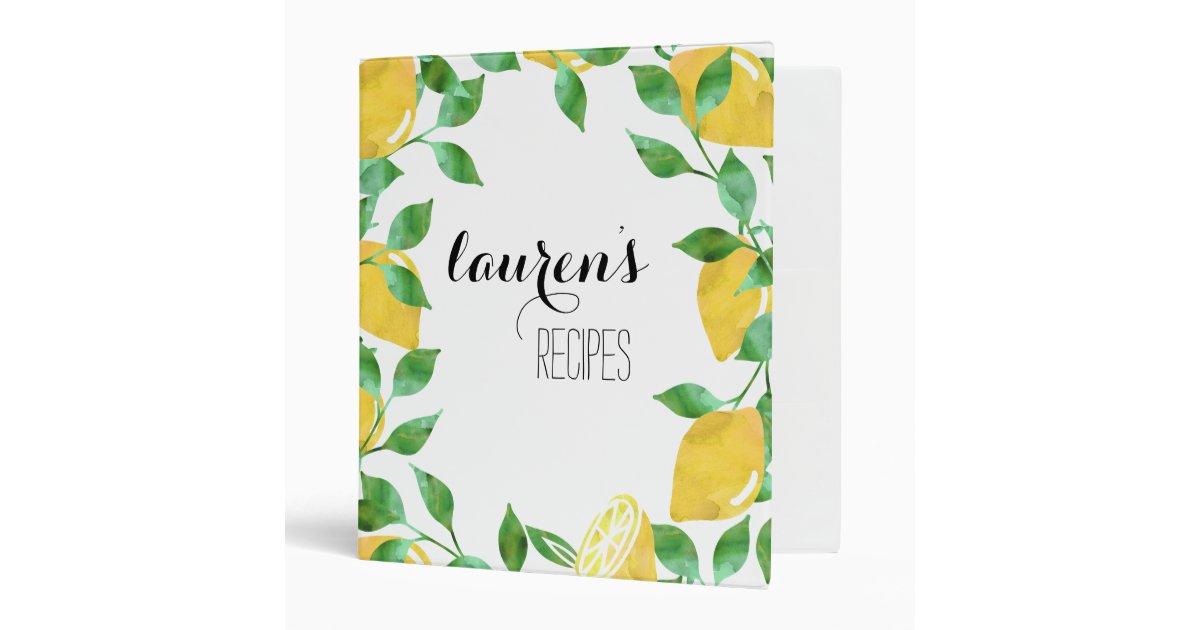 Watercolor Lemon Personalized Recipe Binder Zazzle