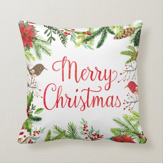 Watercolor Merry Christmas Throw Pillows