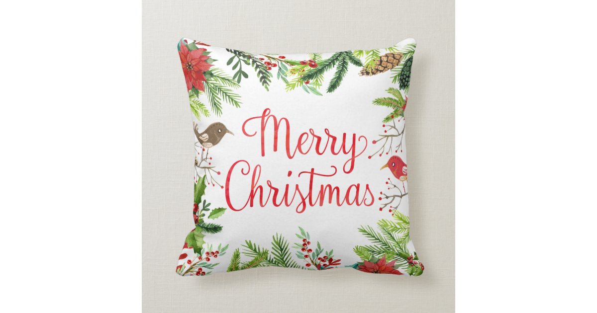 Watercolor Merry Christmas Throw Pillows Mimogifts