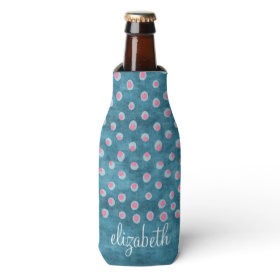 Watercolor Messy Polka Dots - blue and pink Bottle Cooler