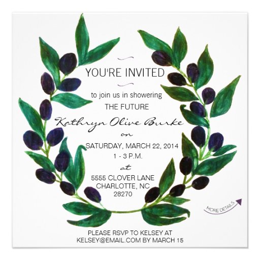 Watercolor Olive Wreath Bridal Shower Invitation