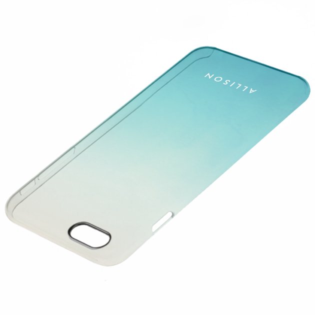 Watercolor Ombre Aqua Blue Monogram Name Uncommon Clearlyâ„¢ Deflector iPhone 6 Plus Case-3