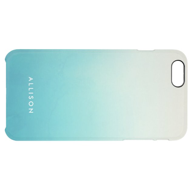 Watercolor Ombre Aqua Blue Monogram Name Uncommon Clearlyâ„¢ Deflector iPhone 6 Plus Case-5