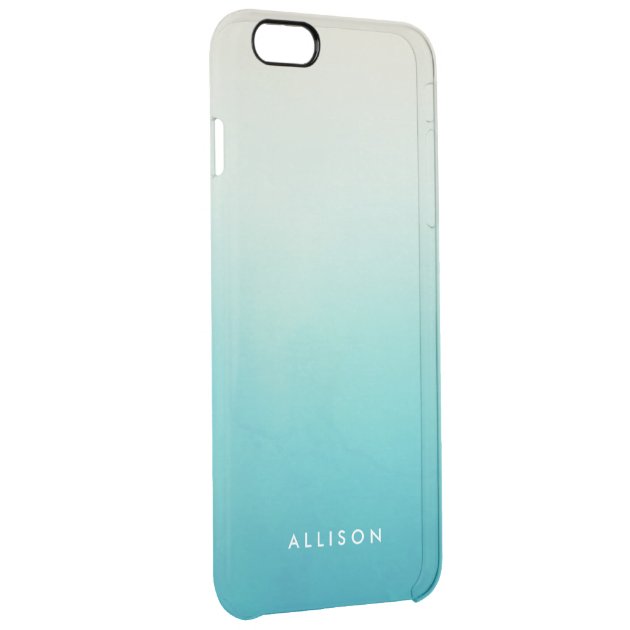 Watercolor Ombre Aqua Blue Monogram Name Uncommon Clearlyâ„¢ Deflector iPhone 6 Plus Case-2