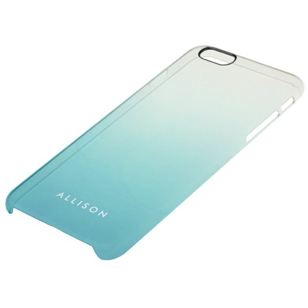 Watercolor Ombre Aqua Blue Monogram Name Uncommon Clearlyâ„¢ Deflector iPhone 6 Plus Case-4