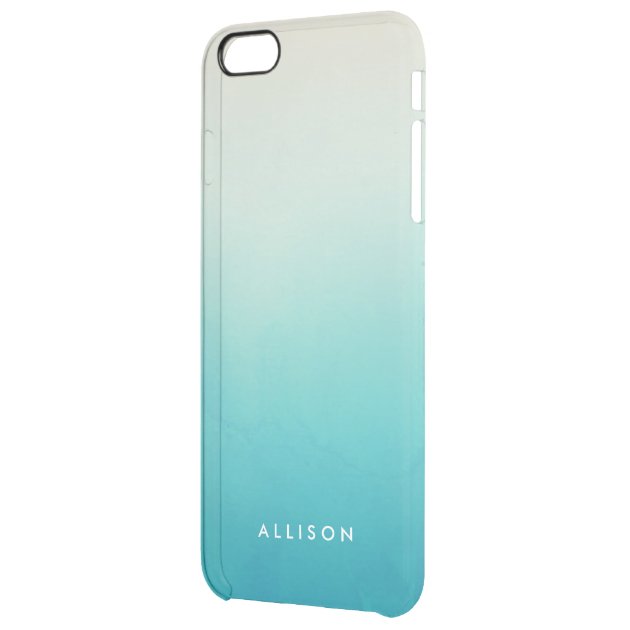 Watercolor Ombre Aqua Blue Monogram Name Uncommon Clearlyâ„¢ Deflector iPhone 6 Plus Case