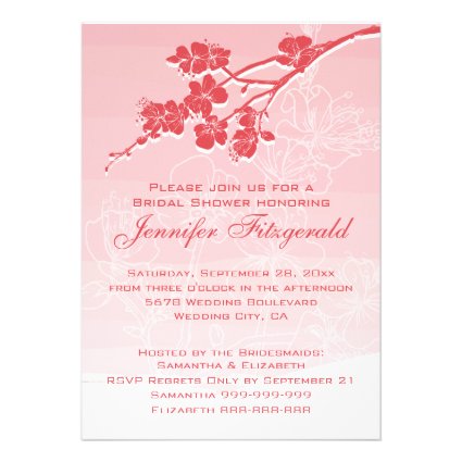 Watercolor Ombre Red Spring Blossoms Bridal Shower Invitations