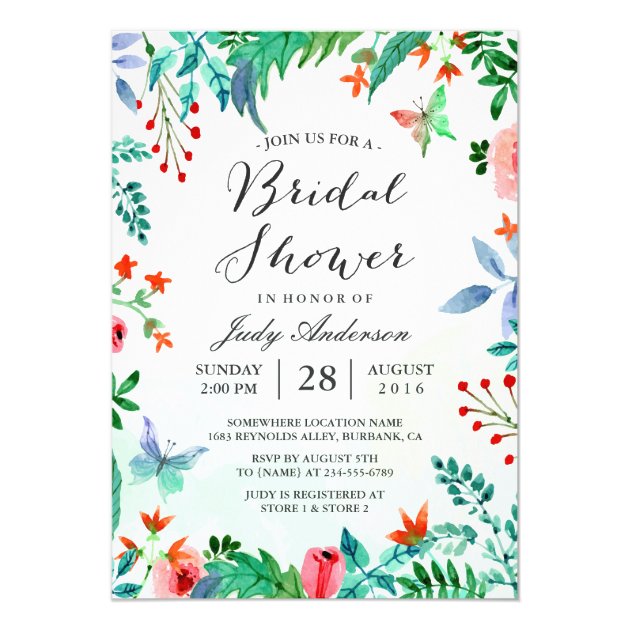 Watercolor Organic Greenery Floral Bridal Shower Card (front side)