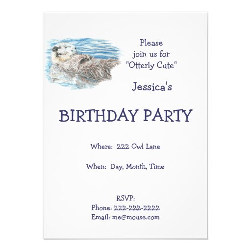 Watercolor Otter Animal BIRTHDAY Fun PARTY Invite