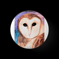 Watercolor Owl small button buttons