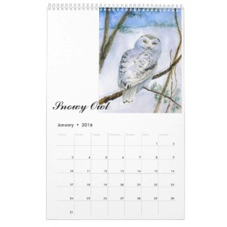 Watercolor owls paintings calendar 2014