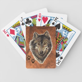 Watercolor Painting Wolf with Animal Tracks Deck Of Cards