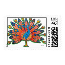 Watercolor Peacock Postage Stamp