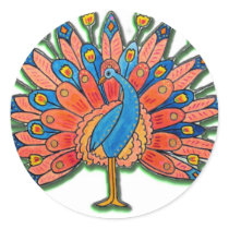 Watercolor Peacock Round Stickers