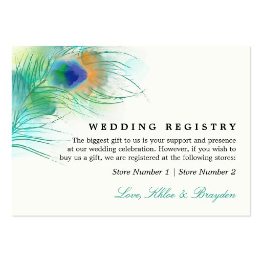Watercolor Peacock | Wedding Gift Registry Business Cards