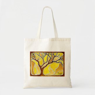 Watercolor Pen and Ink Tree - Yellow Gold Canvas Bags