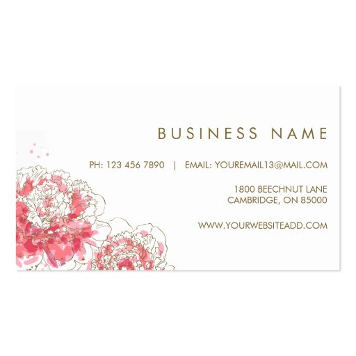 Watercolor Peonies Chic Business Card (back side)