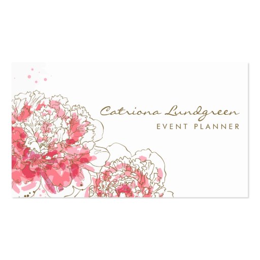 Watercolor Peonies Chic Business Card (front side)