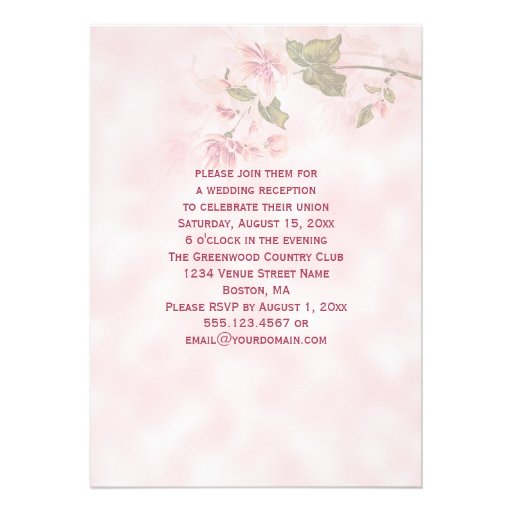 Watercolor Pink Flowers Post Wedding Reception Custom Invitations
