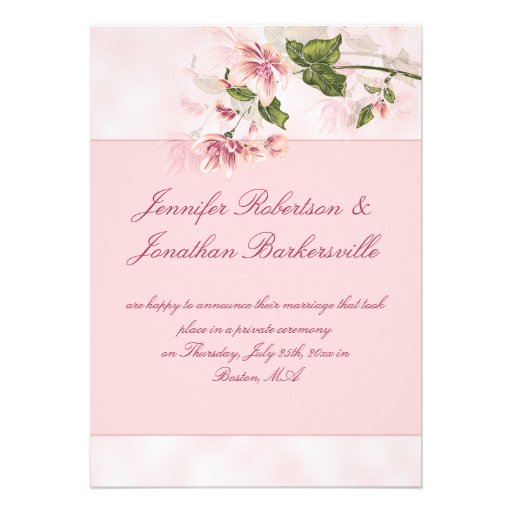 Watercolor Pink Flowers Post Wedding Reception Custom Invitations