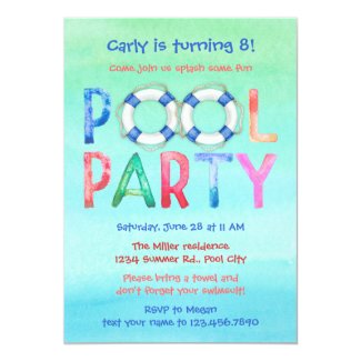 Watercolor Pool Party Birthday Invitation