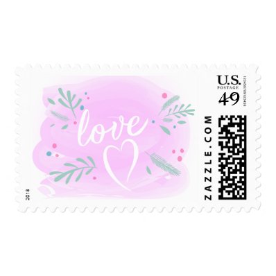 Watercolor Pretty Pink Love Heart Postage Stamp