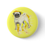 round_button - Original watercolor by CRS, a super cute pug dog with a flurry of warm watercolor activity surrounding.: Sizes  Available colors: 0