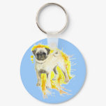 round_keychain - Original watercolor by CRS, a super cute pug dog with a flurry of warm watercolor activity surrounding.: Sizes  Available colors: 0