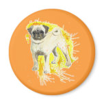 round_magnet - Original watercolor by CRS, a super cute pug dog with a flurry of warm watercolor activity surrounding.: Sizes  Available colors: 0