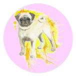 round_sticker - Original watercolor by CRS, a super cute pug dog with a flurry of warm watercolor activity surrounding.: Sizes  Available colors: 0