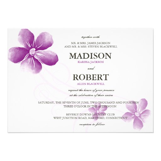 Watercolor Purple Flowers Wedding Invitations