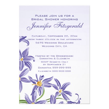 Watercolor Purple Spring Flowers Bridal Shower Invite