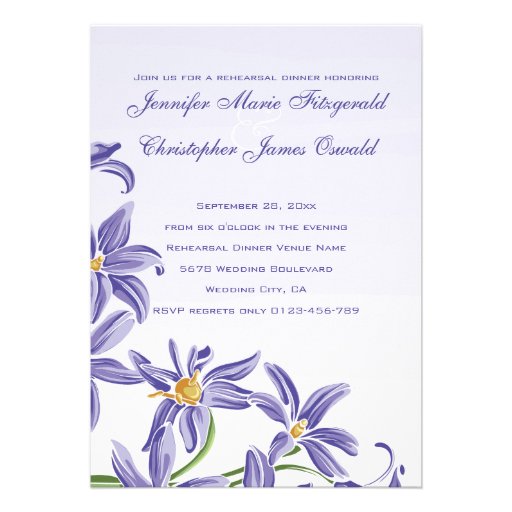 Watercolor Purple Spring Flowers Rehearsal Dinner Custom Announcement