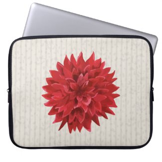 Watercolor Red Flower Beige stripes Background Computer Sleeves