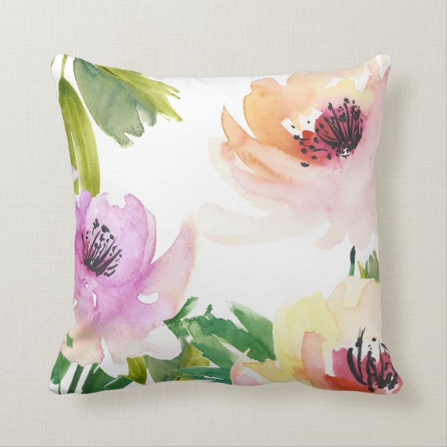 Watercolor Roses Trendy Floral Abstract Pillows