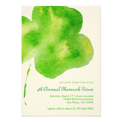 Watercolor Shamrock Party Invitation (front side)