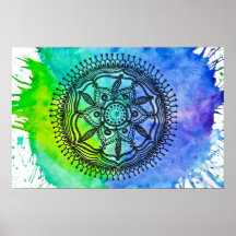 Watercolor Splatter Mandala Poster.