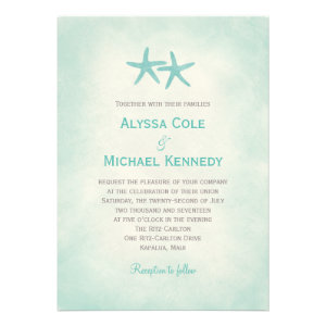 Watercolor Starfish Beach Wedding Invitation Custom Invitation