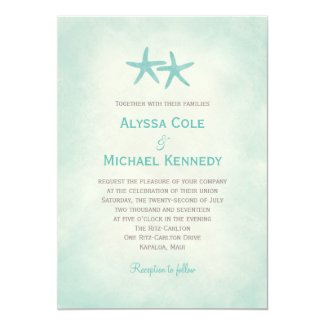 Watercolor Starfish Beach Wedding Invitation Custom Invitation