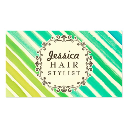 Watercolor Stripes Hair Stylist Appointment Cards Business Card Templates (front side)