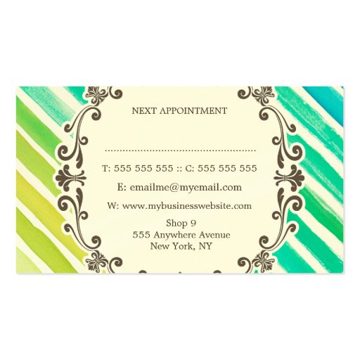 Watercolor Stripes Hair Stylist Appointment Cards Business Card Templates (back side)