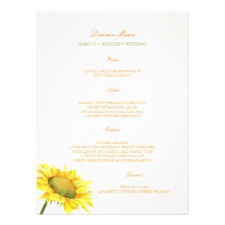 Watercolor Sunflower Wedding Reception Dinner Menu Announcement
