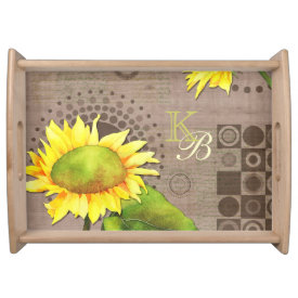 Watercolor Sunflowers Monogrammed Serving Tray