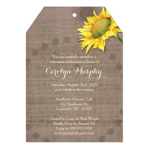Watercolor Sunflowers Retirement Party Tag Invites